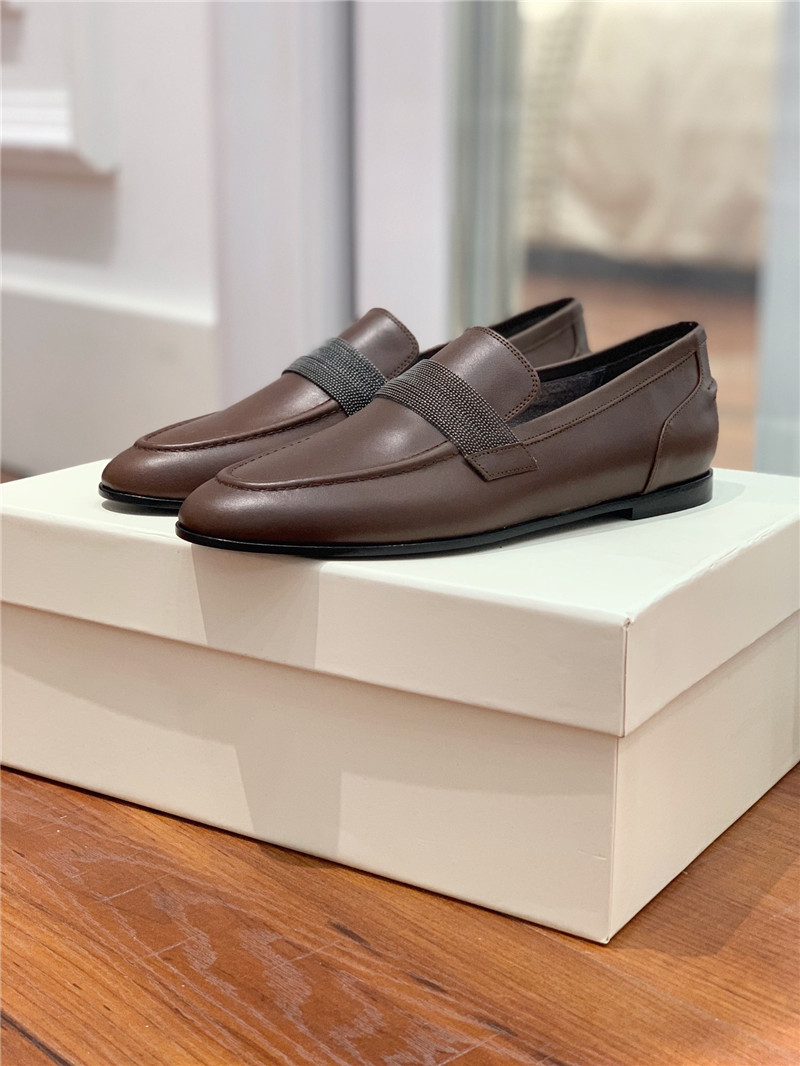 Brunello Cucinelli Brown Leather Penny Loafer with Monili