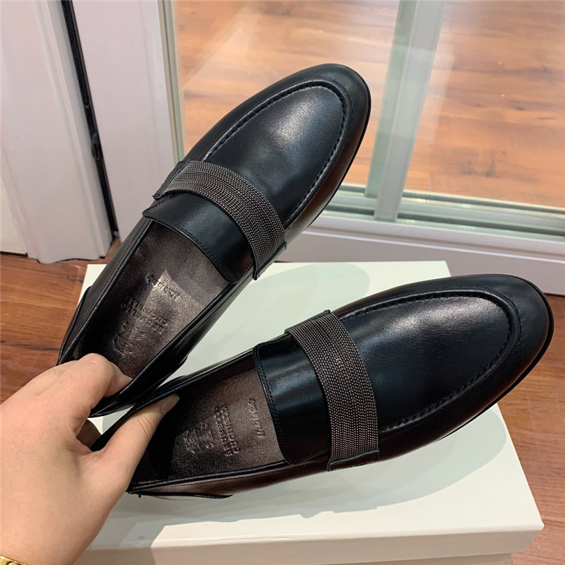 Brunello Cucinelli Black Leather Penny Loafer with Monili
