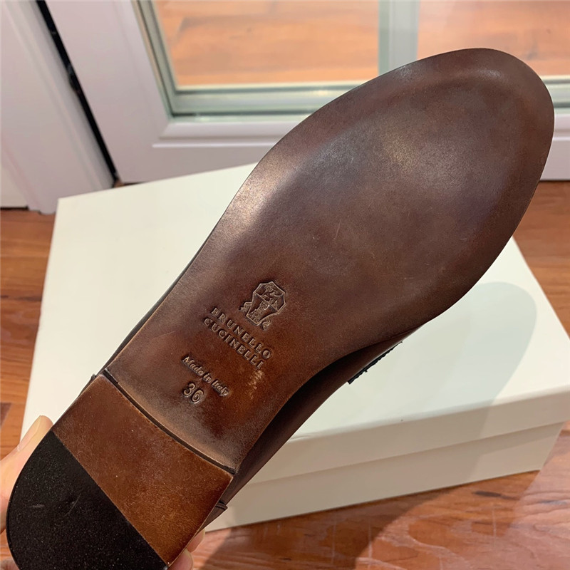 Brunello Cucinelli Black Leather Penny Loafer with Monili