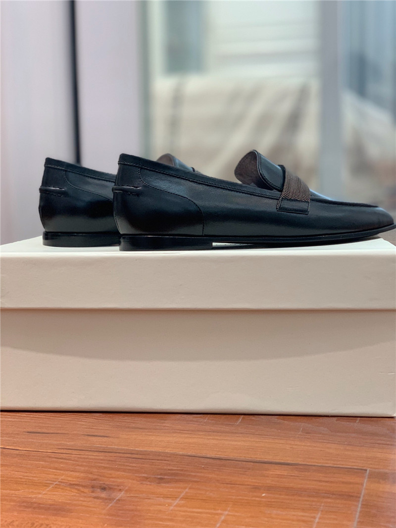 Brunello Cucinelli Black Leather Penny Loafer with Monili