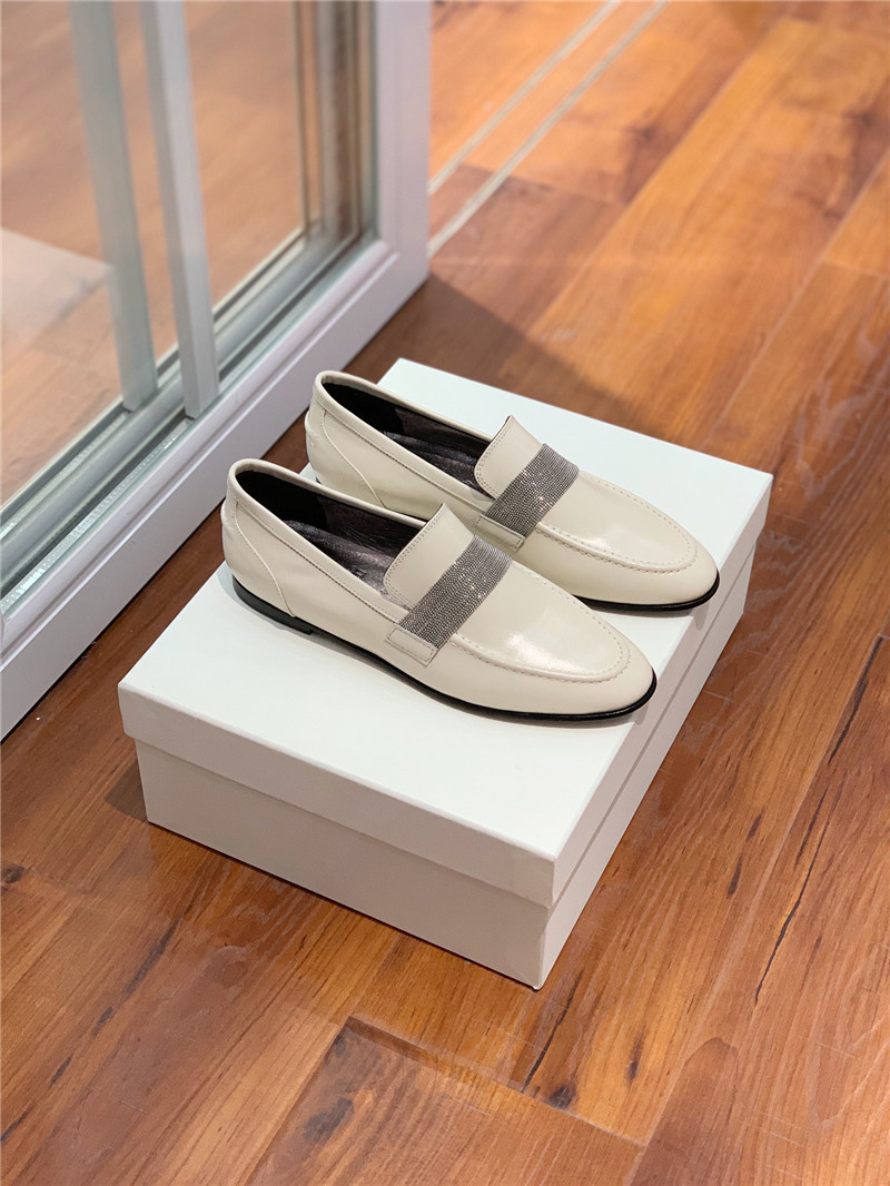 Brunello Cucinelli Chalk Leather Penny Loafer with Monili