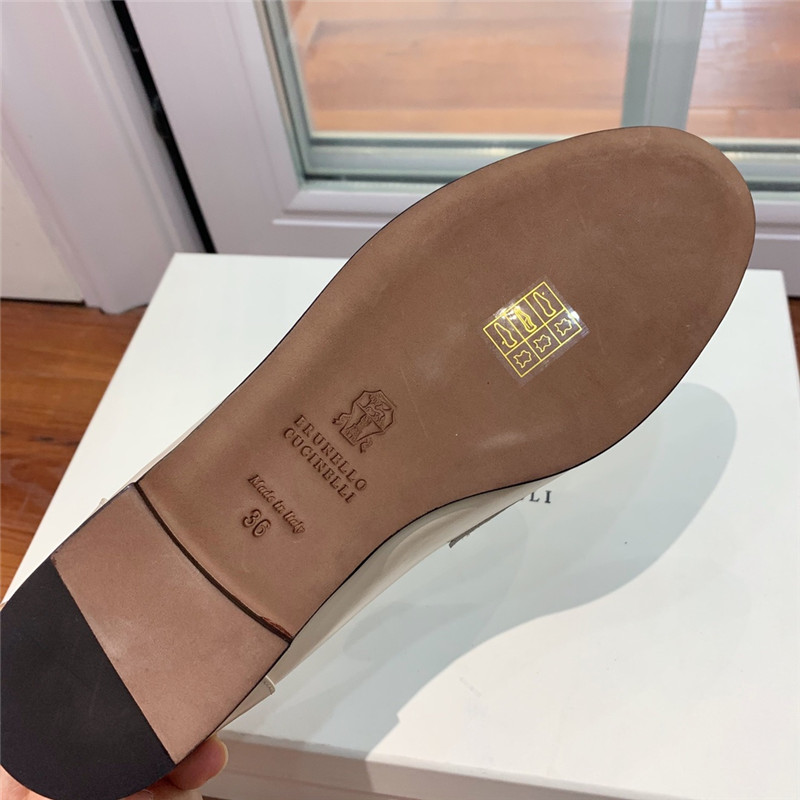 Brunello Cucinelli Chalk Leather Penny Loafer with Monili