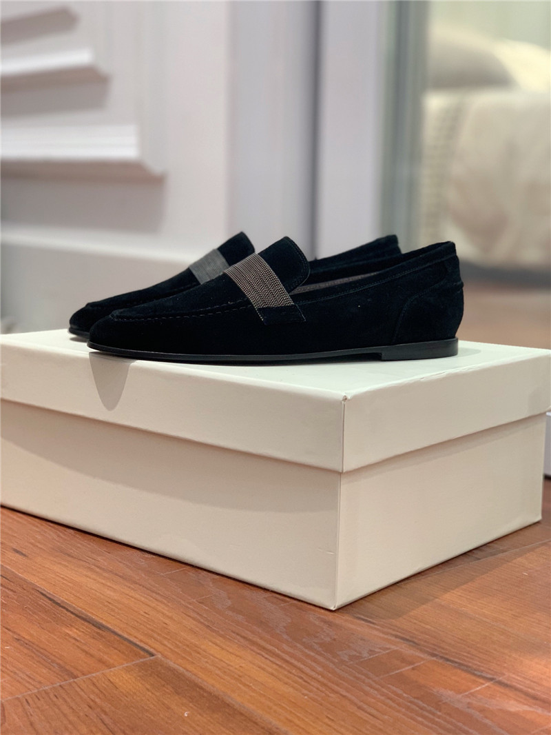 Brunello Cucinelli Black Suede Penny Loafer with Monili