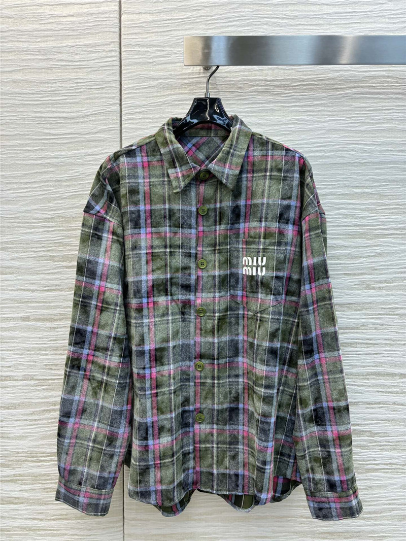 M1um1u letter dotted plaid shirt jacket replica clothes
