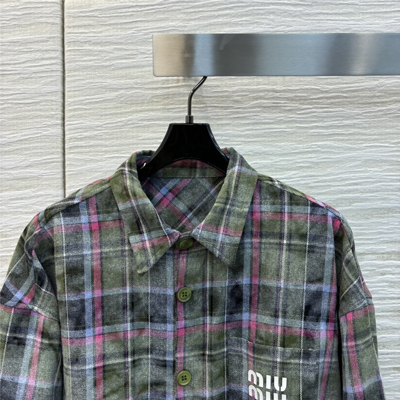 M1um1u letter dotted plaid shirt jacket replica clothes