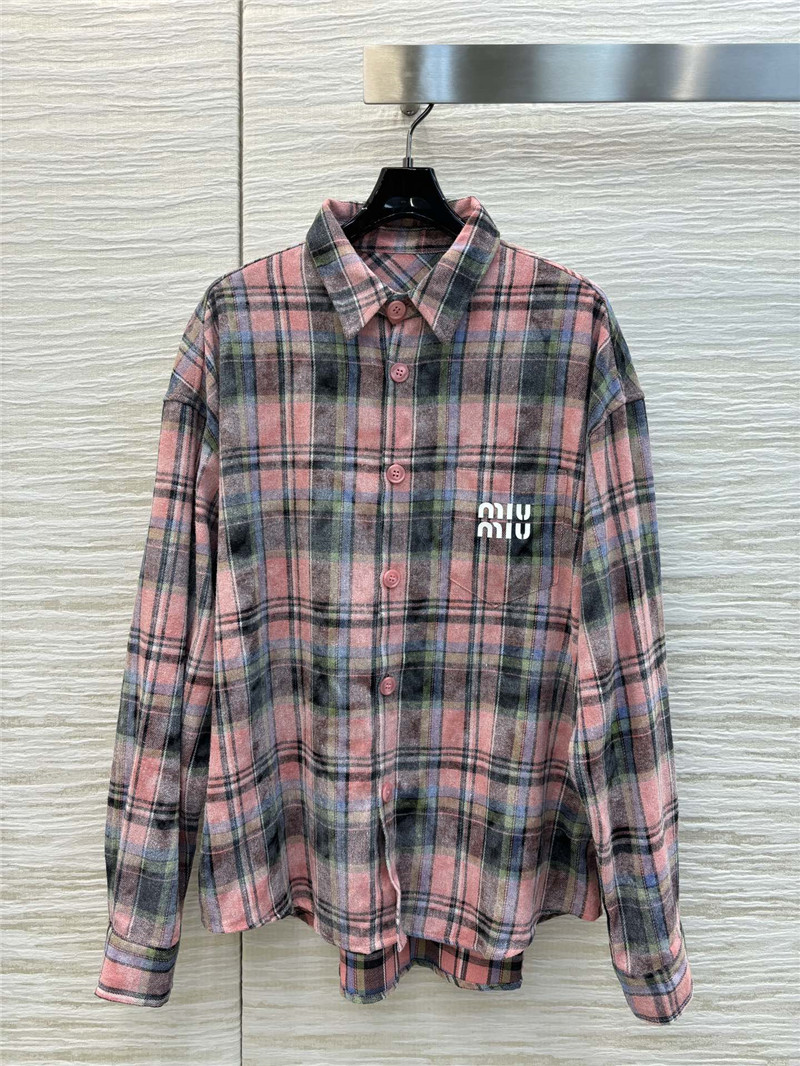 M1um1u letter dotted plaid shirt jacket replica clothes
