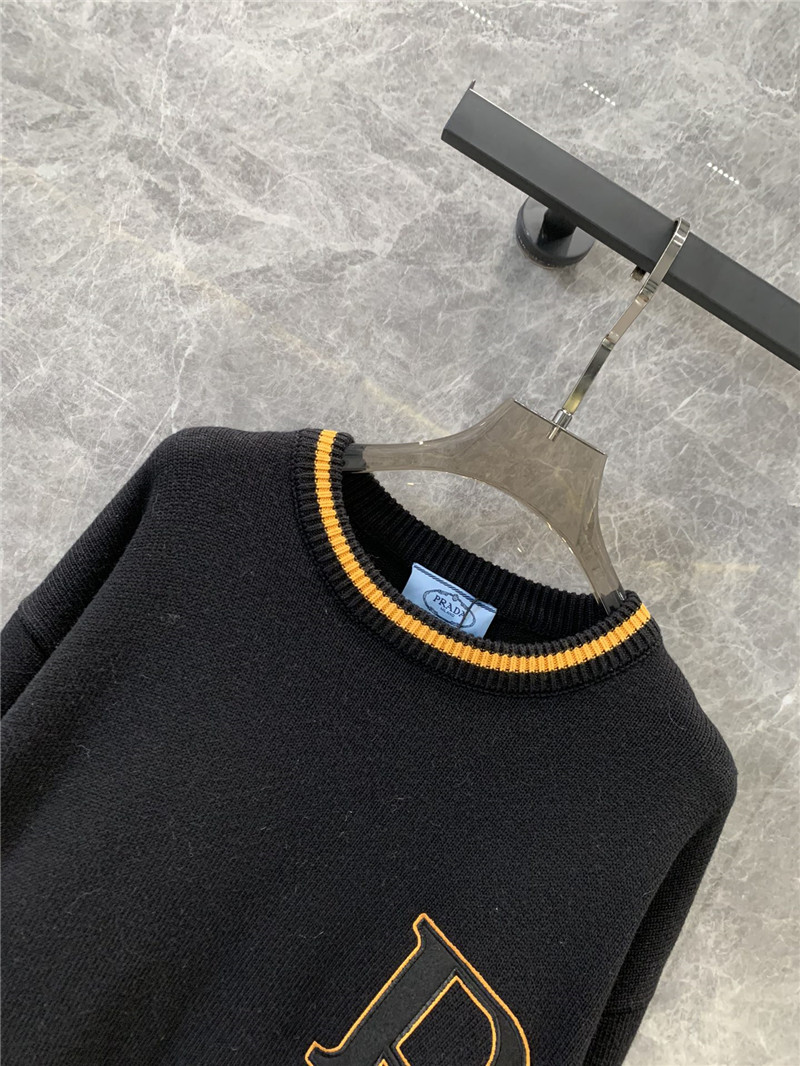 Pra*a round neck letter long sleeve knitted top replica clothes