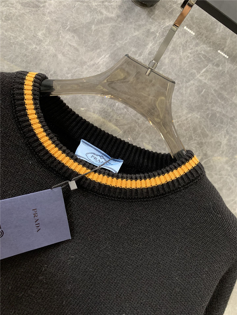 Pra*a round neck letter long sleeve knitted top replica clothes