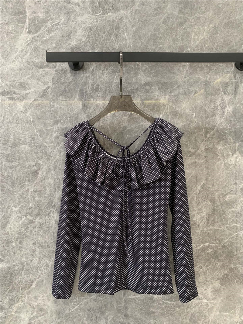 Ch**el logo polka dot ruffle long sleeve top replica clothes