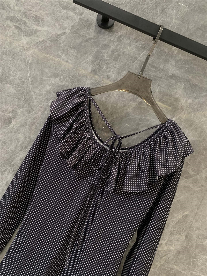 Ch**el logo polka dot ruffle long sleeve top replica clothes