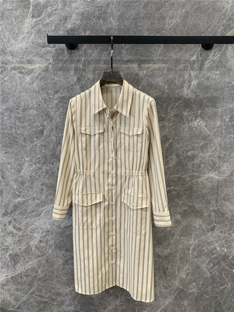 Pra*a striped multi-pocket mid-length shirt dress replicas clothes