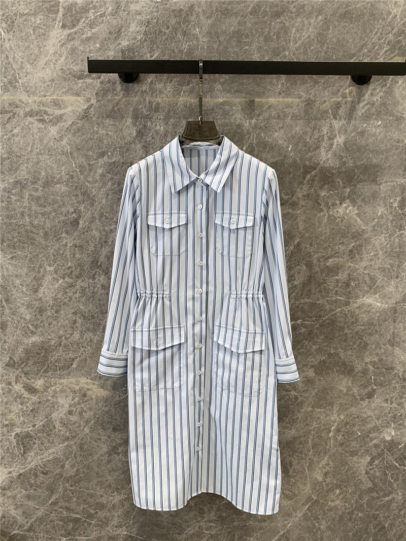 Pra*a striped multi-pocket mid-length shirt dress replicas clothes