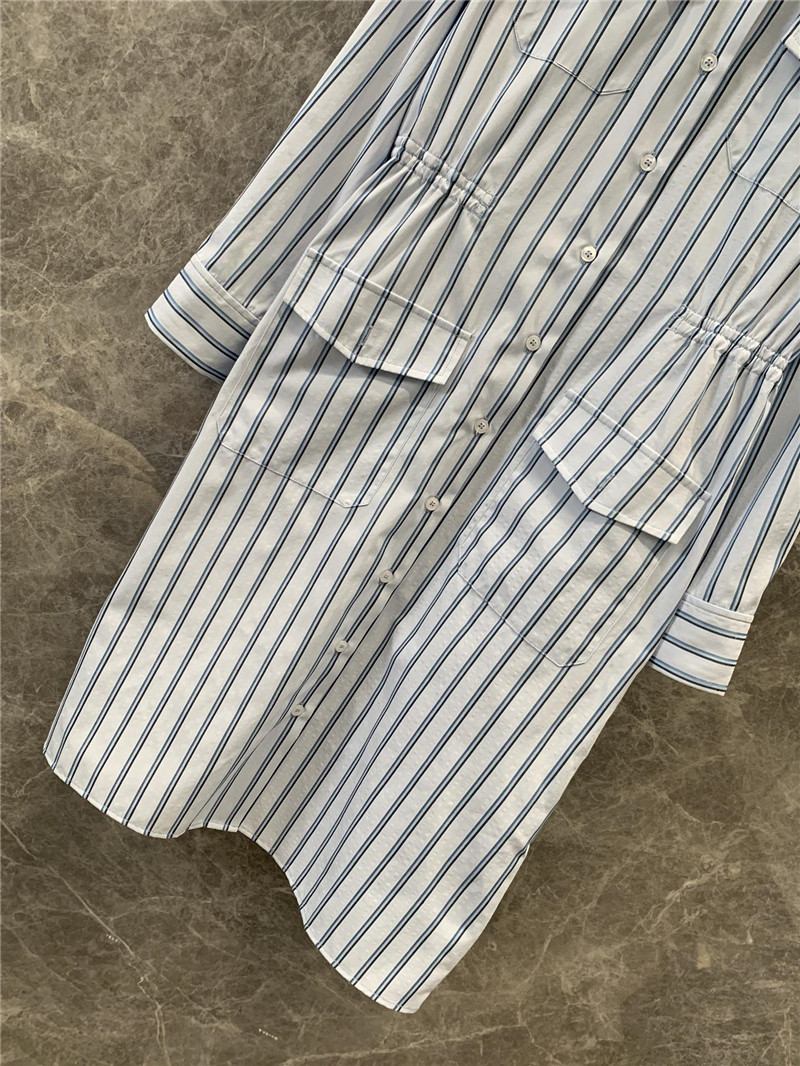 Pra*a striped multi-pocket mid-length shirt dress replicas clothes
