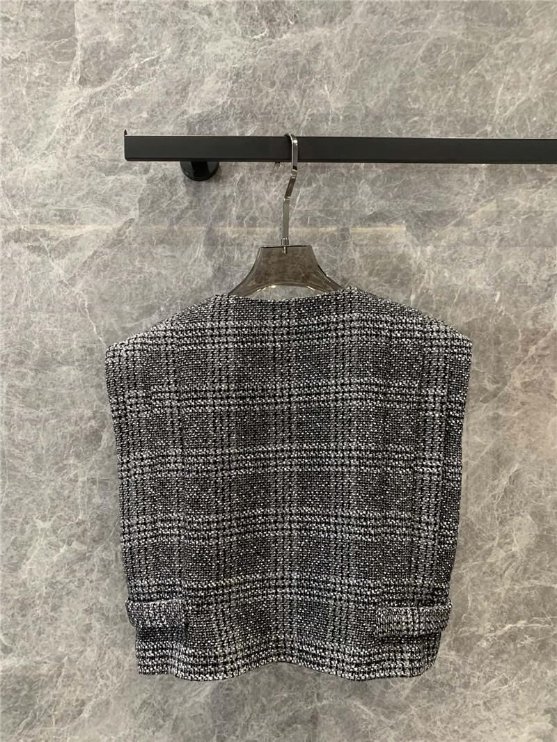 Ch**el round neck waistcoat design gray check vest replica clothes