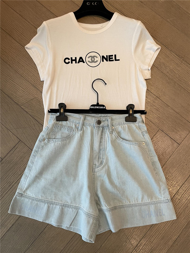 Ch**el sky blue denim shorts replica designer clothes