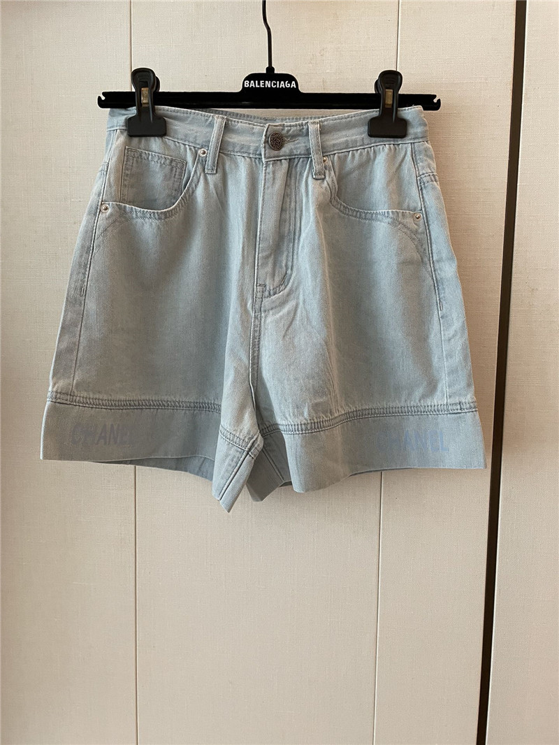 Ch**el sky blue denim shorts replica designer clothes