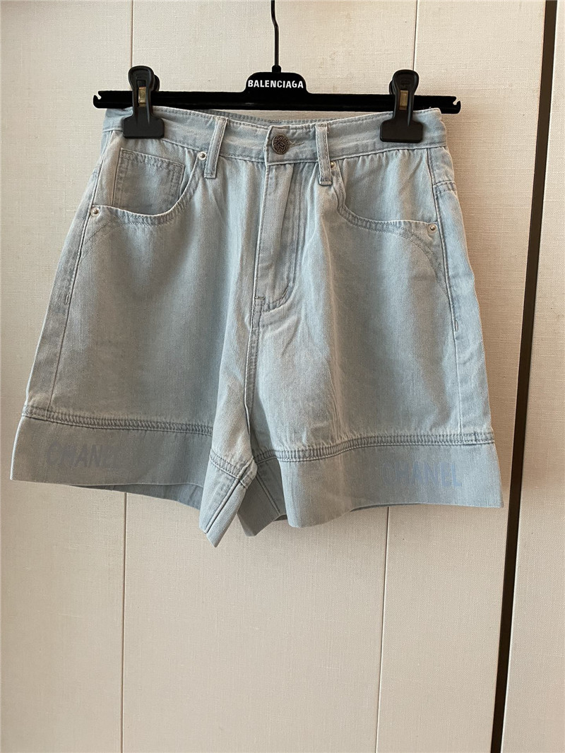 Ch**el sky blue denim shorts replica designer clothes