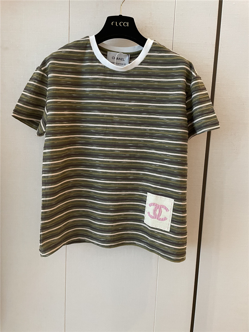 Ch**el striped short sleeve cheap replica designer clothes