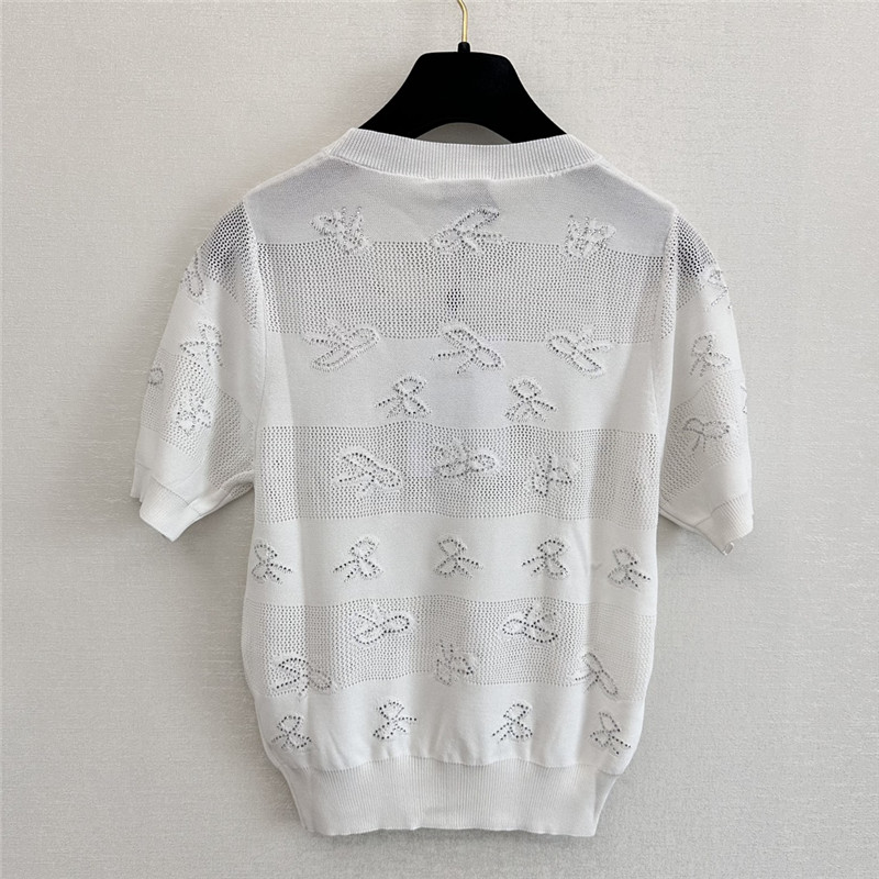 Ch**el bow rhinestone short sleeve replica designer clothes