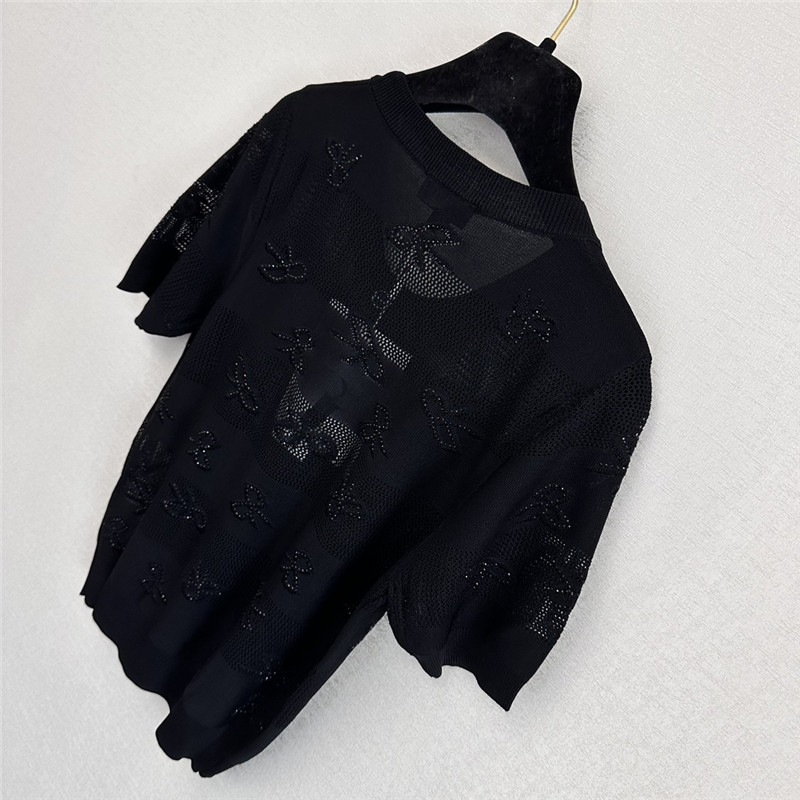 Ch**el bow rhinestone short sleeve replica designer clothes