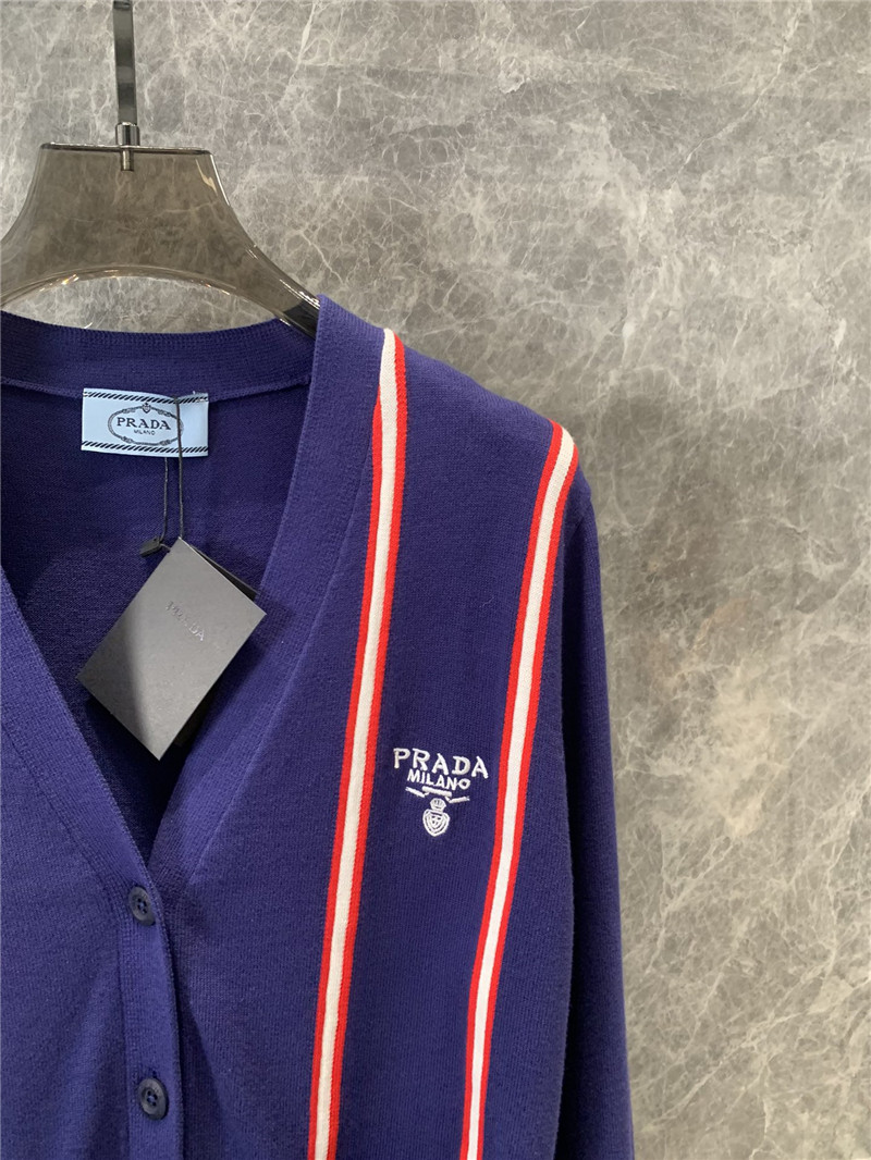 Pra*a contrast vertical striped knitted cardigan replica clothing