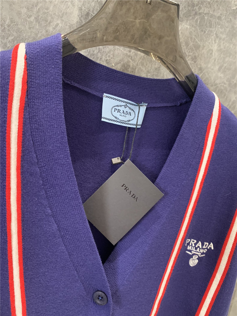 Pra*a contrast vertical striped knitted cardigan replica clothing