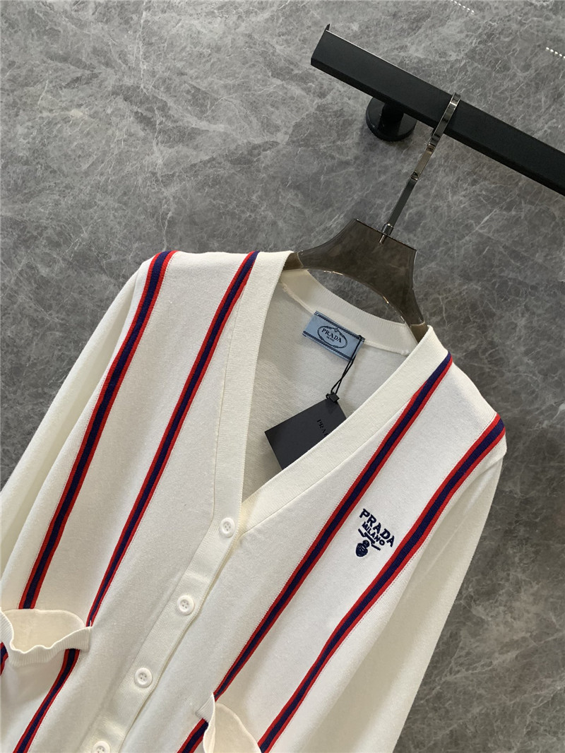 Pra*a contrast vertical striped knitted cardigan replica clothing