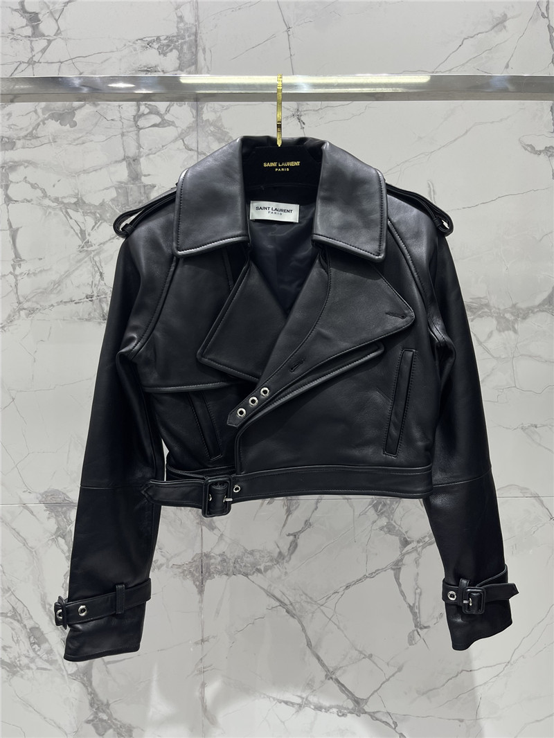 Y51 wide shoulder short leather jacket replicas clothes