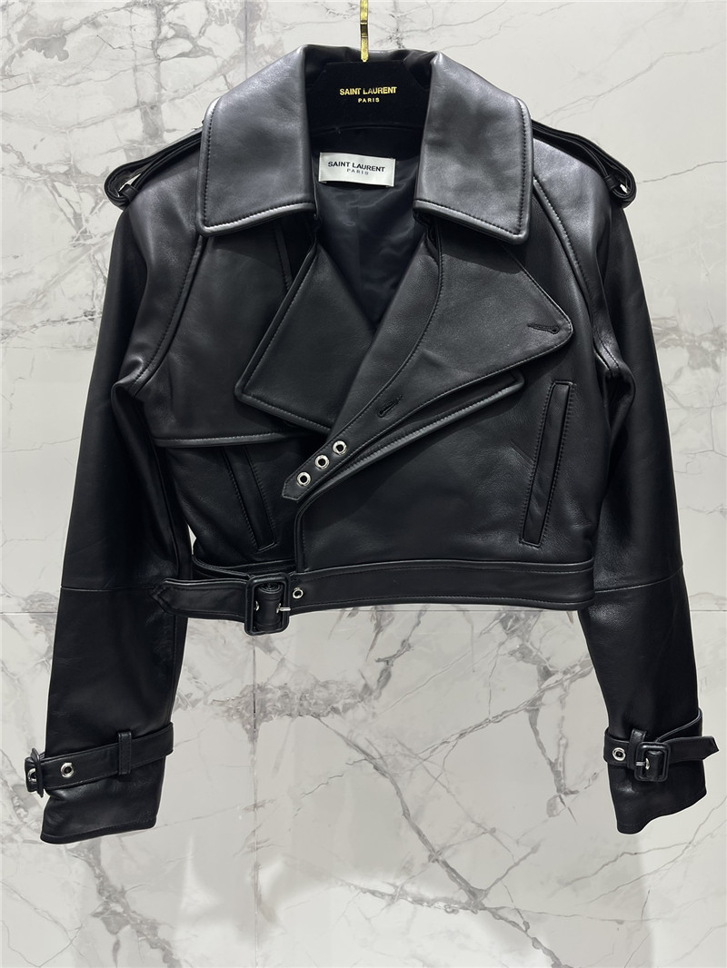 Y51 wide shoulder short leather jacket replicas clothes