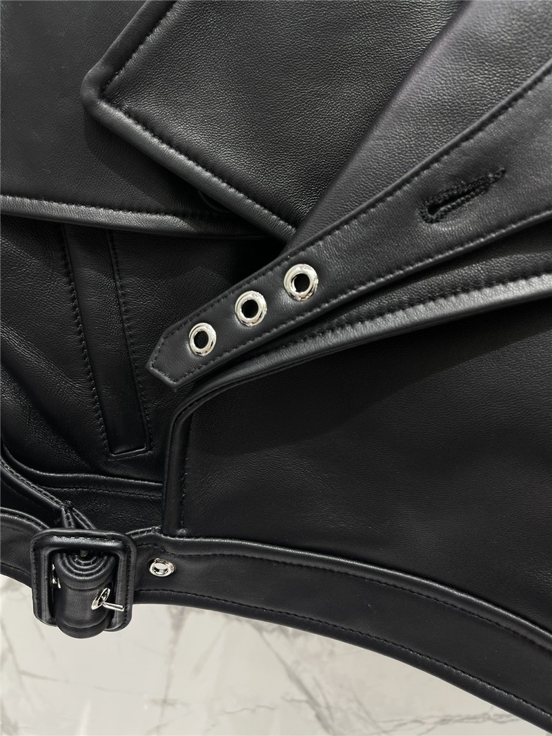 Y51 wide shoulder short leather jacket replicas clothes
