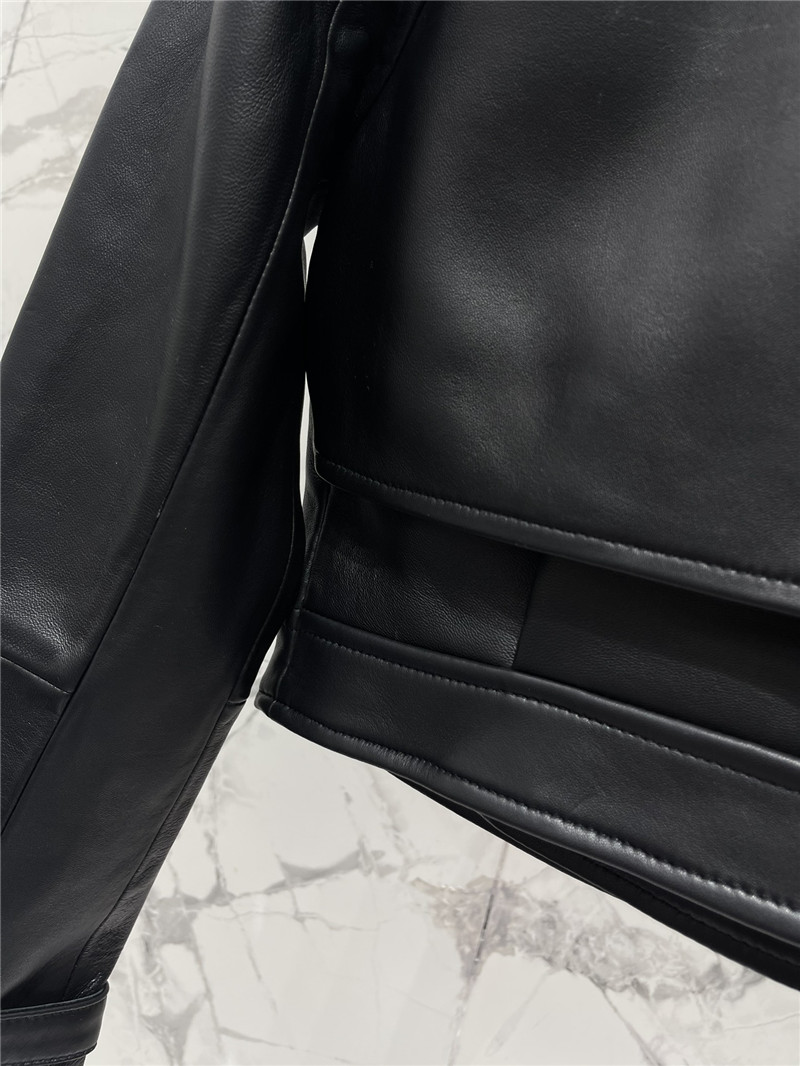 Y51 wide shoulder short leather jacket replicas clothes