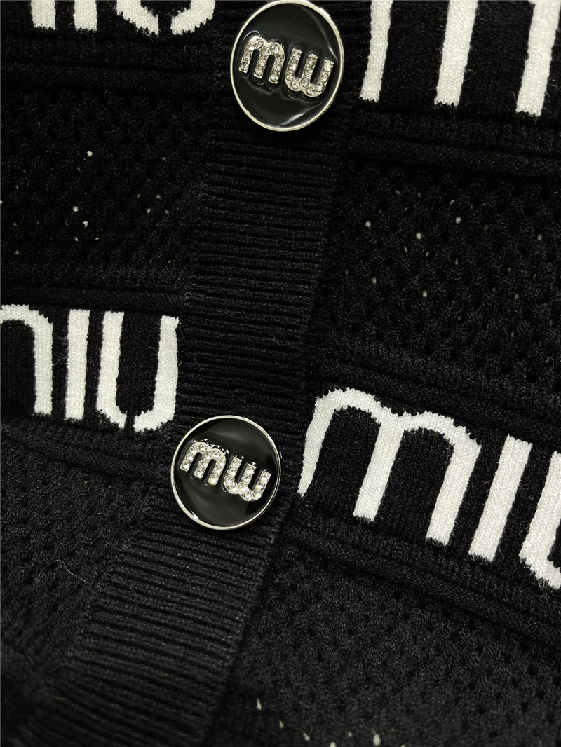 Miu Miu Black White Striped Knit Short-sleeved Shirt