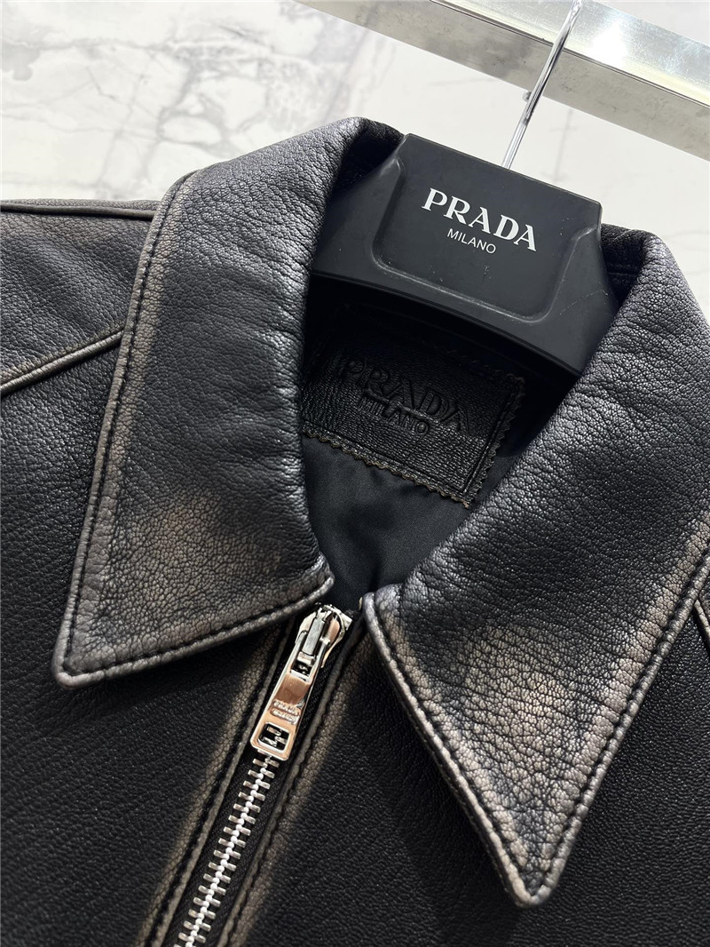 Pra*a short pu leather jacket replicas clothes