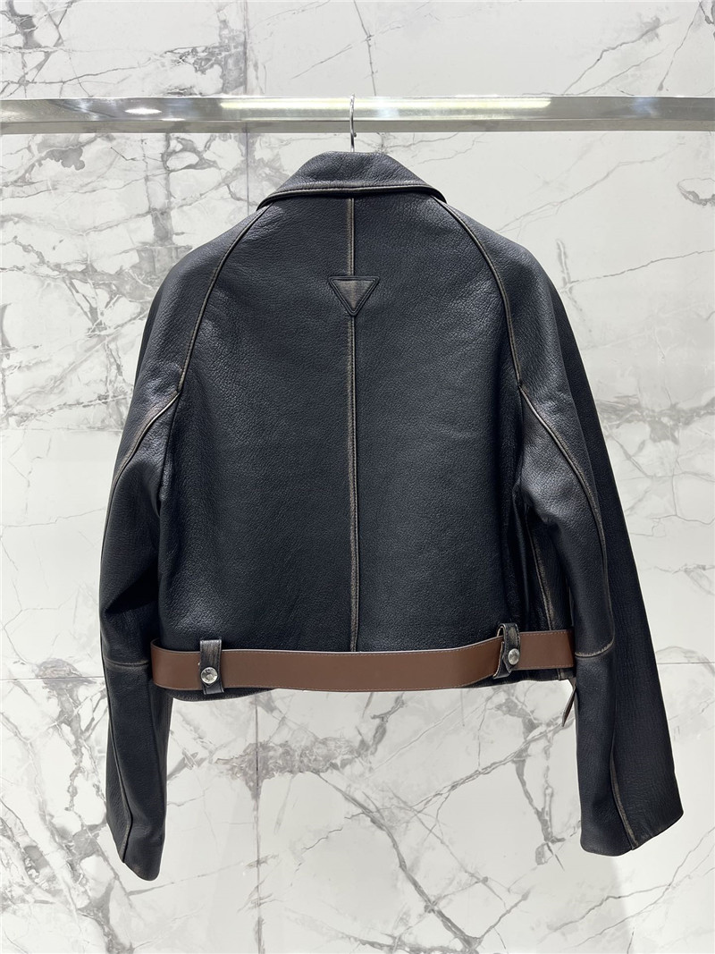 Pra*a short pu leather jacket replicas clothes
