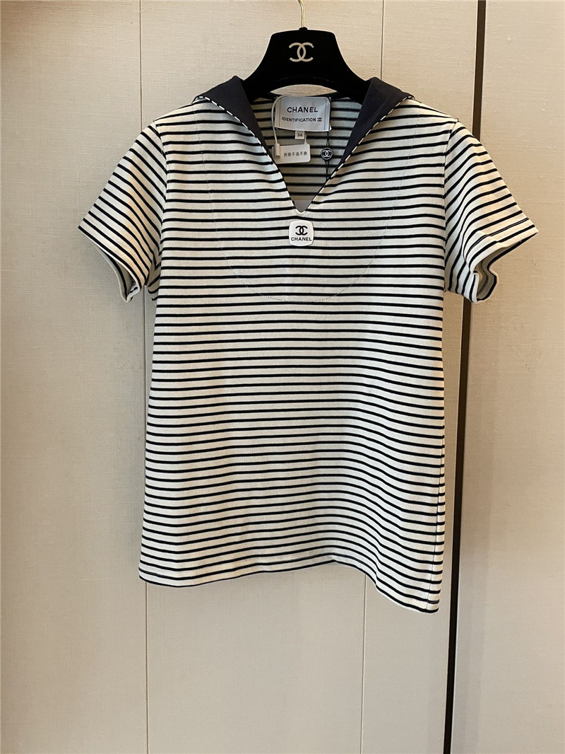 Ch**el navy striped short-sleeved replicas clothes
