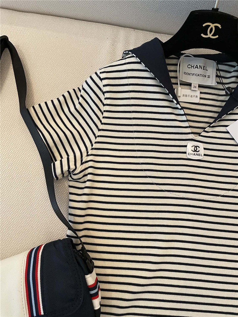 Ch**el navy striped short-sleeved replicas clothes