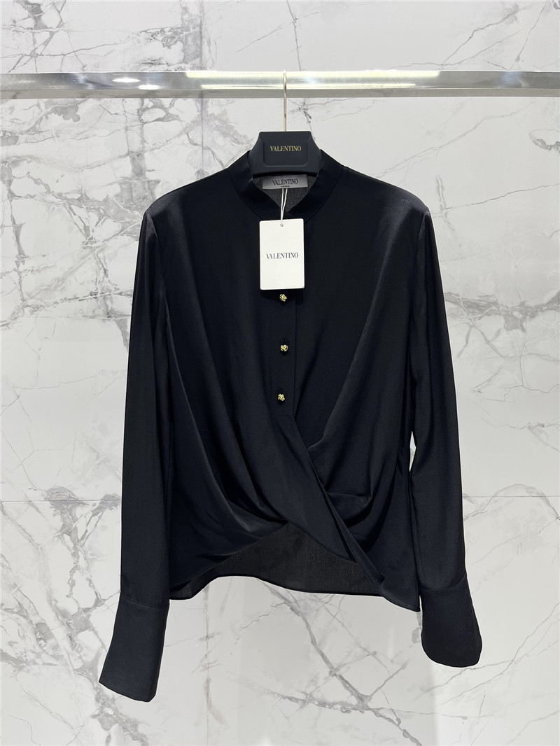 Va1e*ntin0 irregular pleated v-neck silk shirt replica d&g clothing