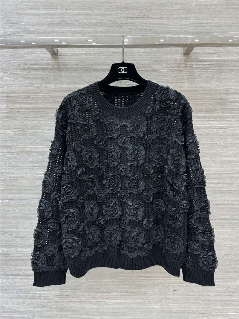 Ce1i*e black openwork rose sweater