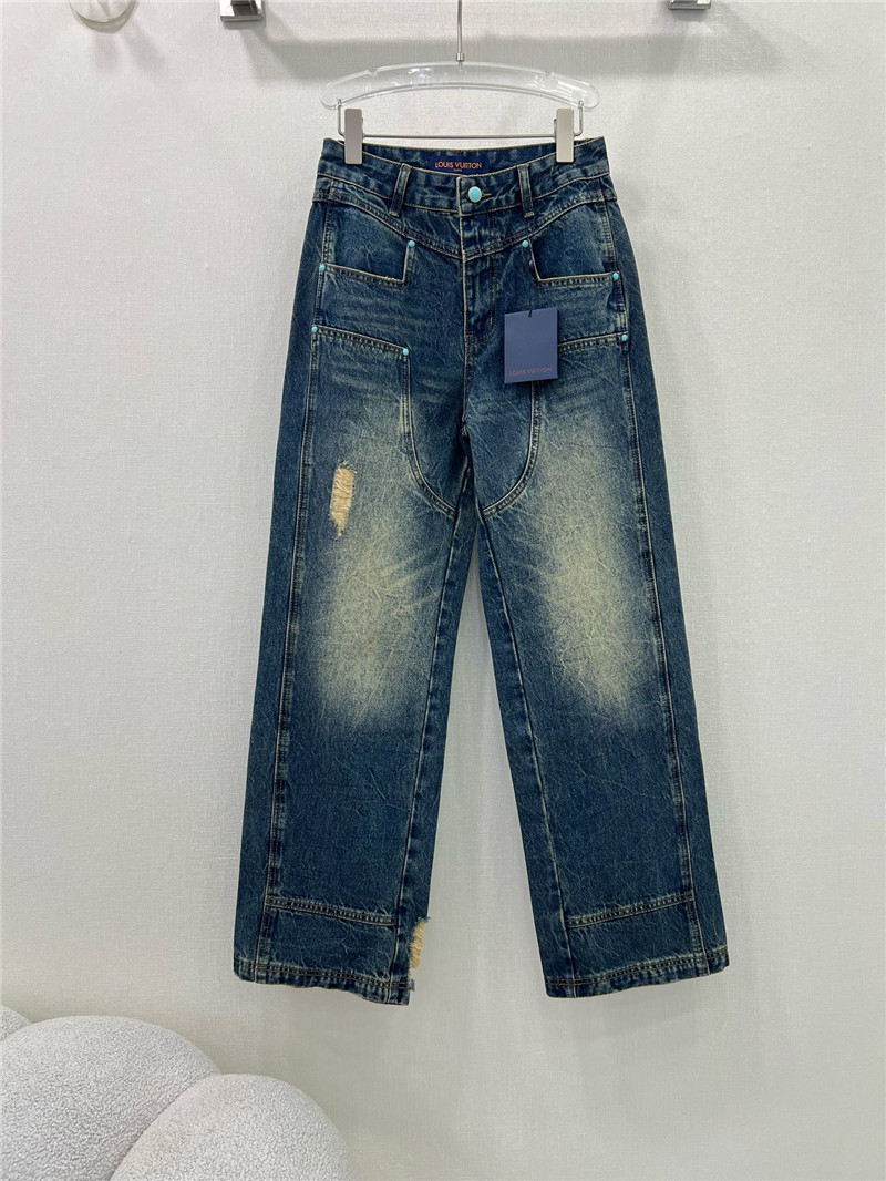 l0vis Vvtt0n lv washed color ripped straight jeans replica clothes