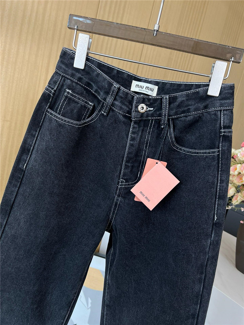 M1um1u black grey denim trousers replica clothes