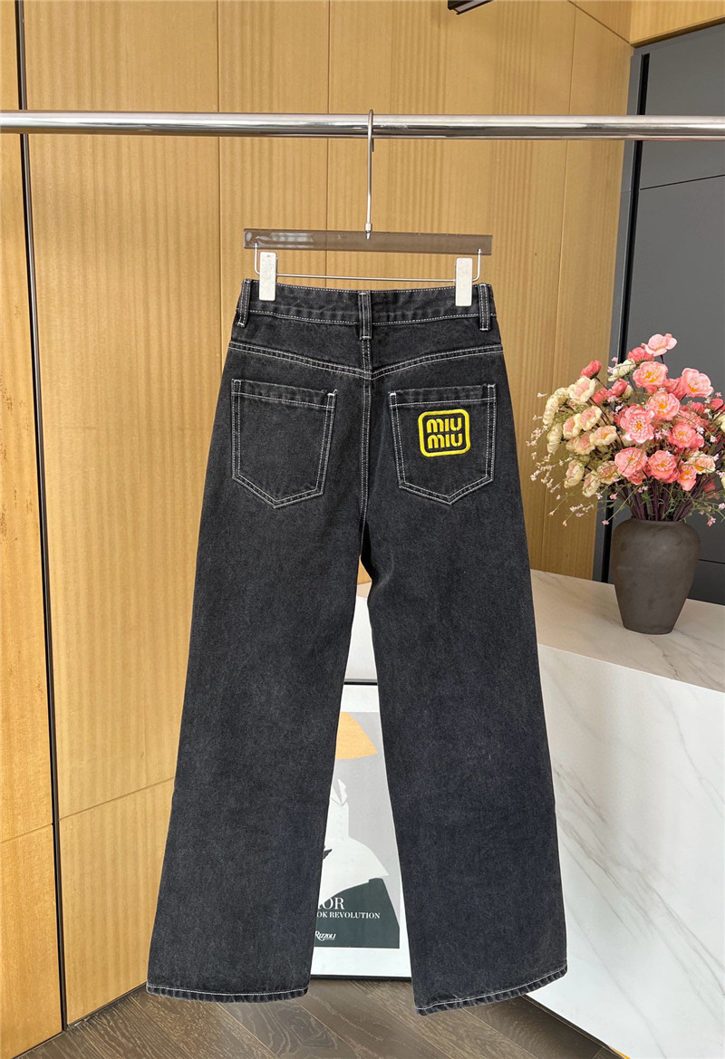 M1um1u black grey denim trousers replica clothes