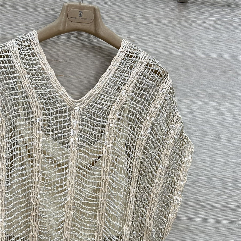 BC hand-crocheted sequined V-neck top replica clothes