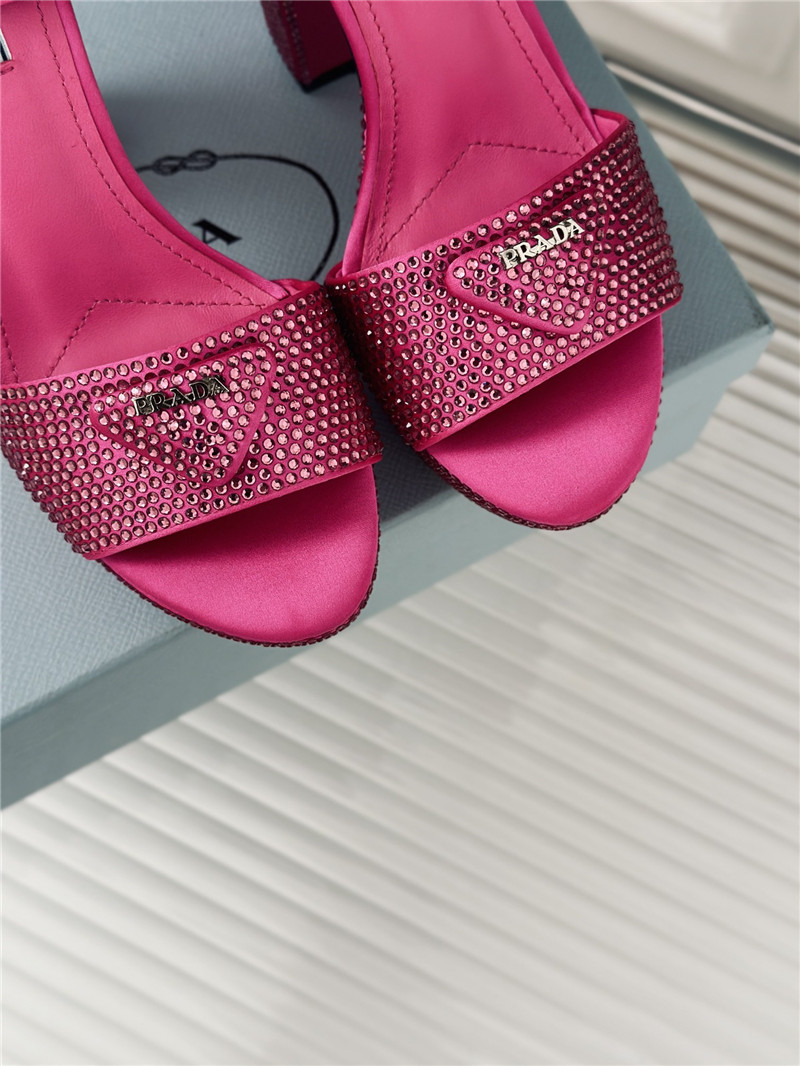 Pra*a fuchsia satin platform sandals with crystal