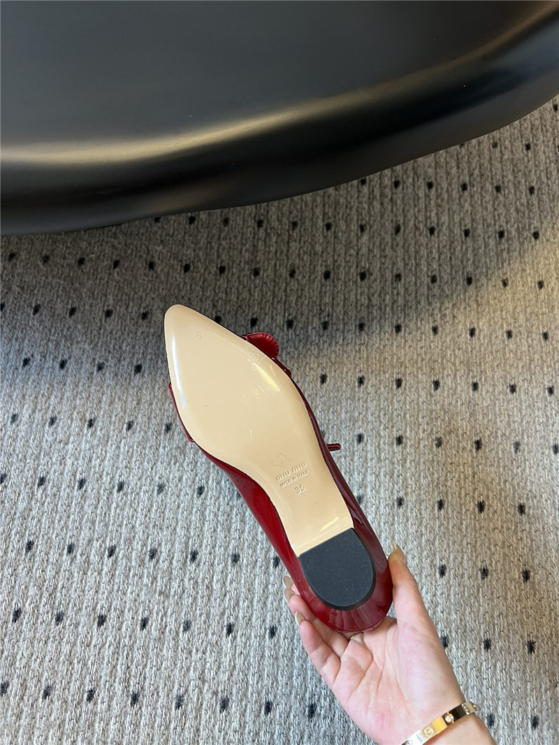 Miu Miu Red Buckle Ankle Strap Pointed Mary Jane Flats