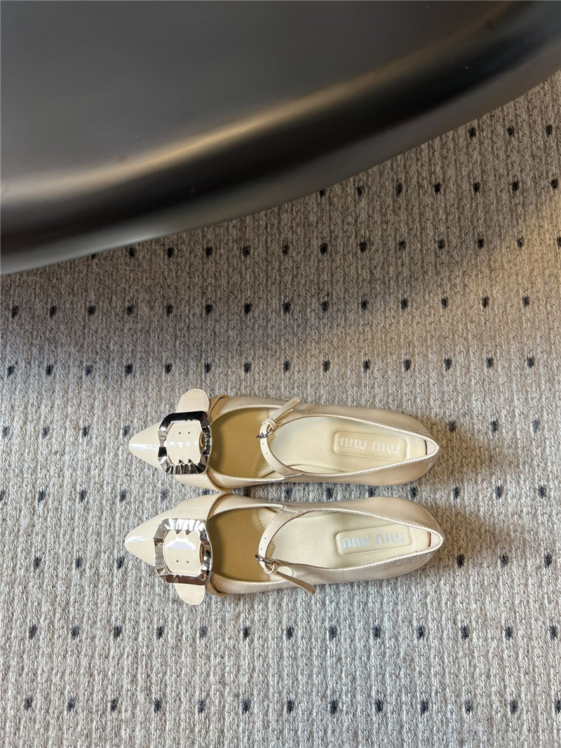 Miu Miu Ivory Buckle Ankle Strap Pointed Mary Jane Flats
