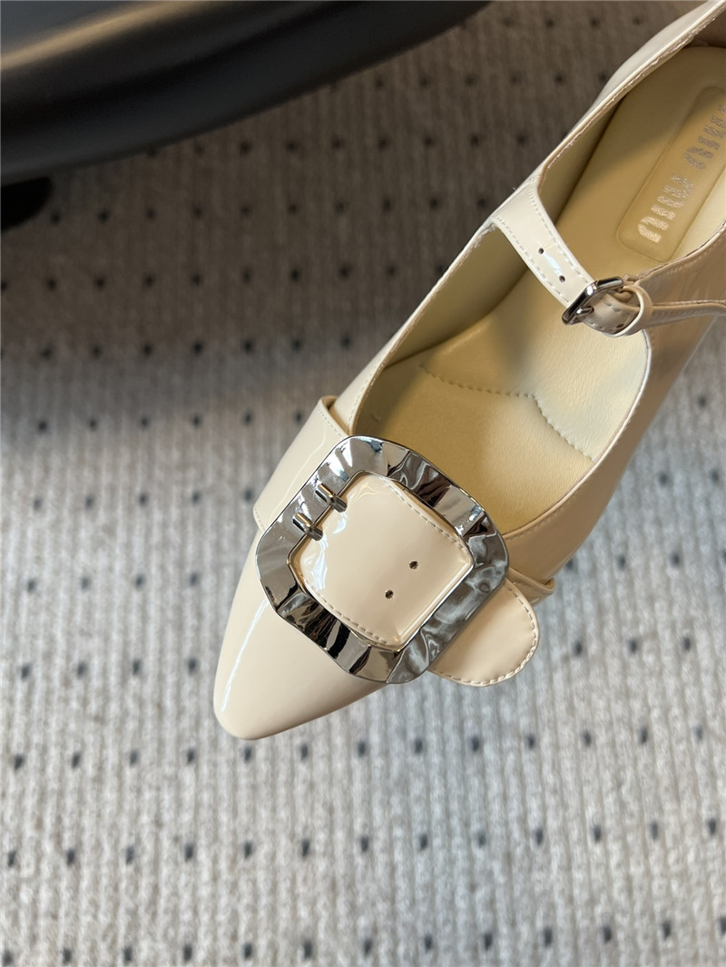Miu Miu Ivory Buckle Ankle Strap Pointed Mary Jane Flats