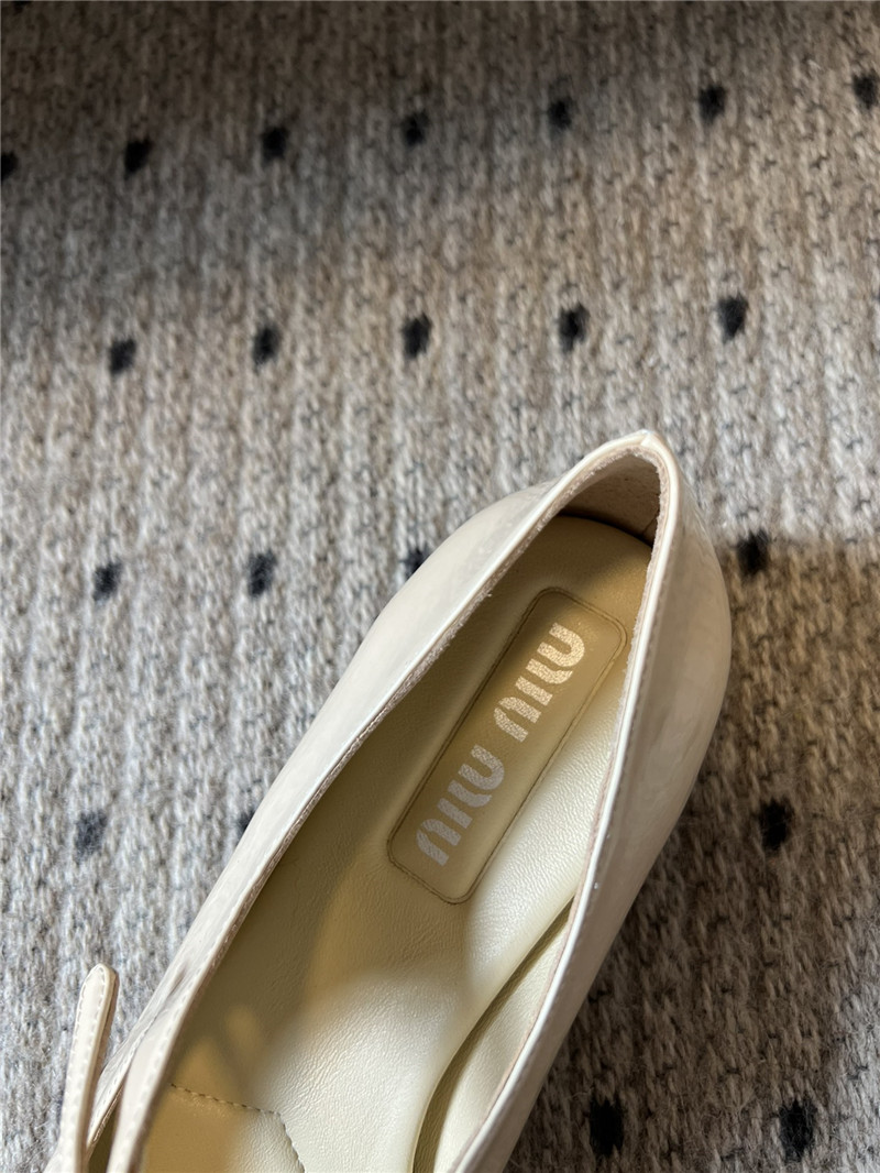 Miu Miu Ivory Buckle Ankle Strap Pointed Mary Jane Flats