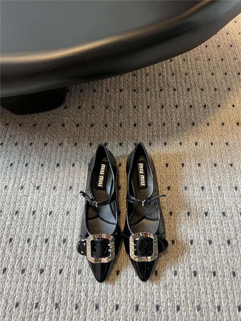 Miu Miu Black Buckle Ankle Strap Pointed Mary Jane Flats