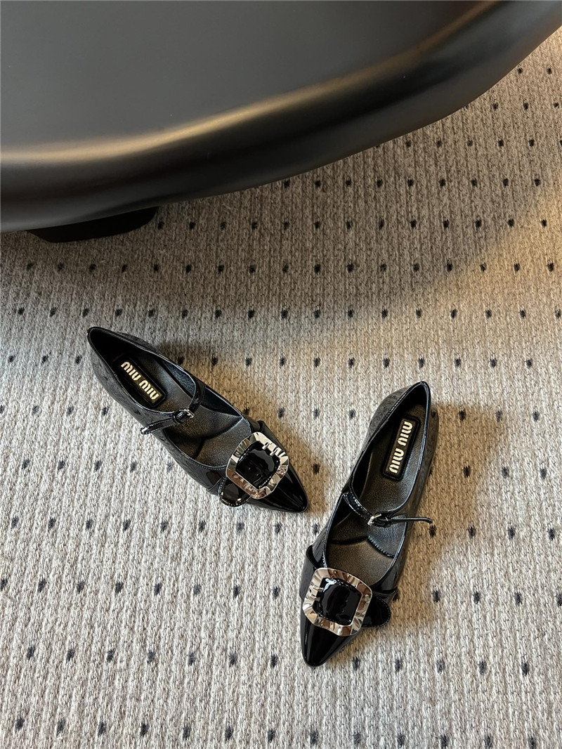 Miu Miu Black Buckle Ankle Strap Pointed Mary Jane Flats