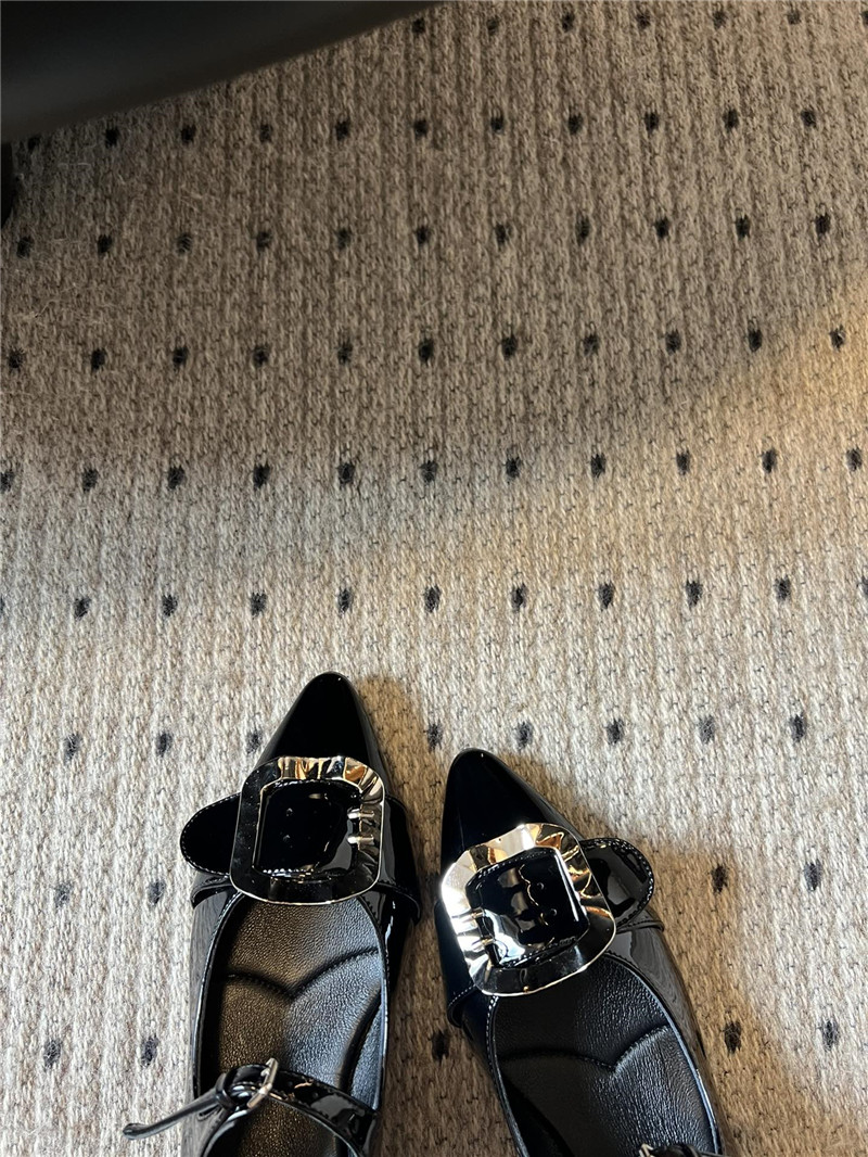 Miu Miu Black Buckle Ankle Strap Pointed Mary Jane Flats